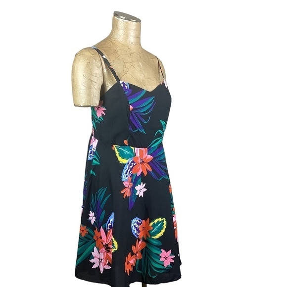 NWT Old Navy Black Tropical Bold Colorful Floral Sun Dress "Cami" Sz L #237i - Picture 3 of 7